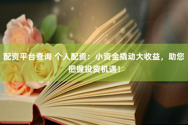 配资平台查询 个人配资：小资金撬动大收益，助您把握投资机遇！