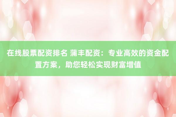 在线股票配资排名 蒲丰配资：专业高效的资金配置方案，助您轻松实现财富增值