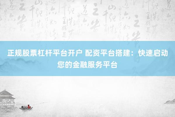 正规股票杠杆平台开户 配资平台搭建：快速启动您的金融服务平台