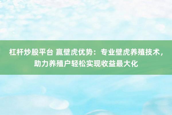 杠杆炒股平台 赢壁虎优势：专业壁虎养殖技术，助力养殖户轻松实现收益最大化