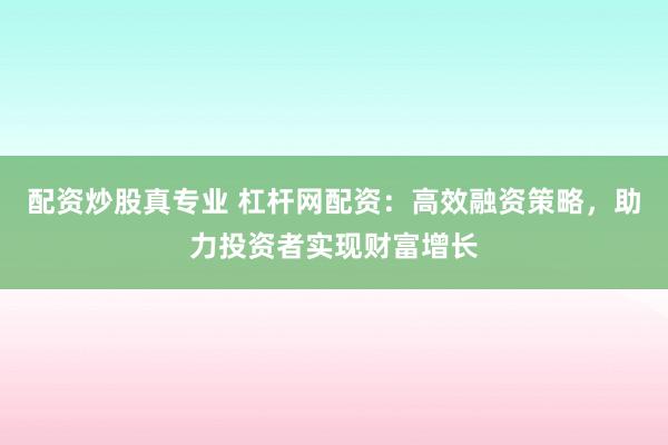 配资炒股真专业 杠杆网配资：高效融资策略，助力投资者实现财富增长