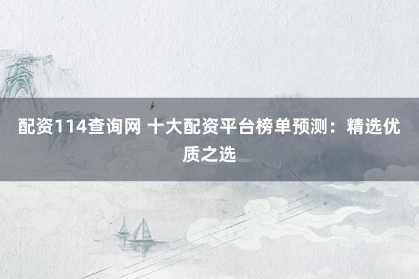 配资114查询网 十大配资平台榜单预测：精选优质之选