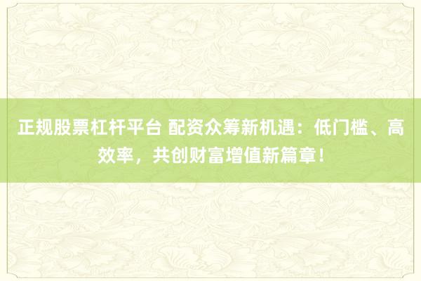 正规股票杠杆平台 配资众筹新机遇：低门槛、高效率，共创财富增值新篇章！